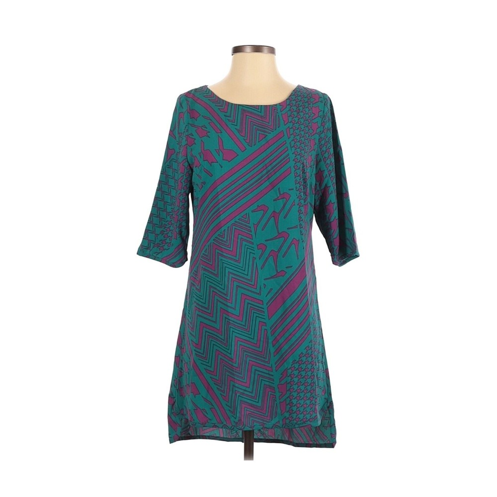Under Skies Dress Sz S Boho Mini Silhouette Teal Purple Casual Relaxed Scoop